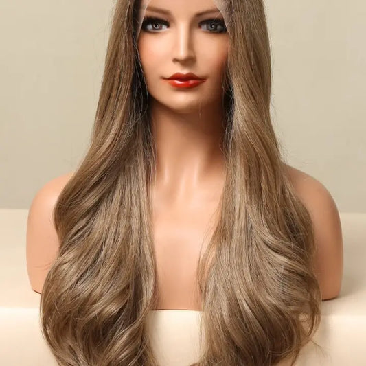 13*2" Lace Front Wigs Synthetic Long Wave 26" 150% Density in Golden Brown