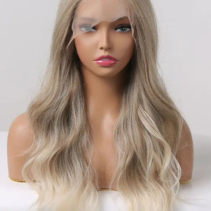 13*2" Lace Front Wigs Synthetic Long Wave 24" 150% Density in Medium Blonde Highlights