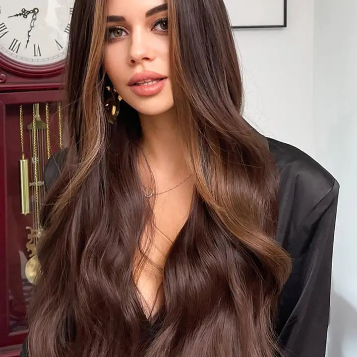 Full Machine Long Wave Synthetic Wigs 26''